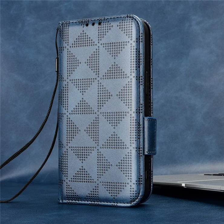 For TCL 40R 5G Imprinted Triangle Pattern PU Leather Flip Phone Wallet Case Stand Anti-wear Smartphone Cover with Hand Strap - Blue