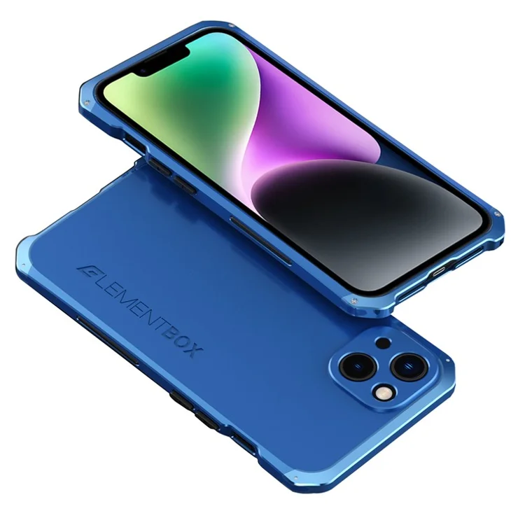 ELEMENT BOX For iPhone 14 Plus 3-Piece Design Hard PC Back Metal Frame Hybrid Cover Shockproof Cell Phone Case - Blue / Blue