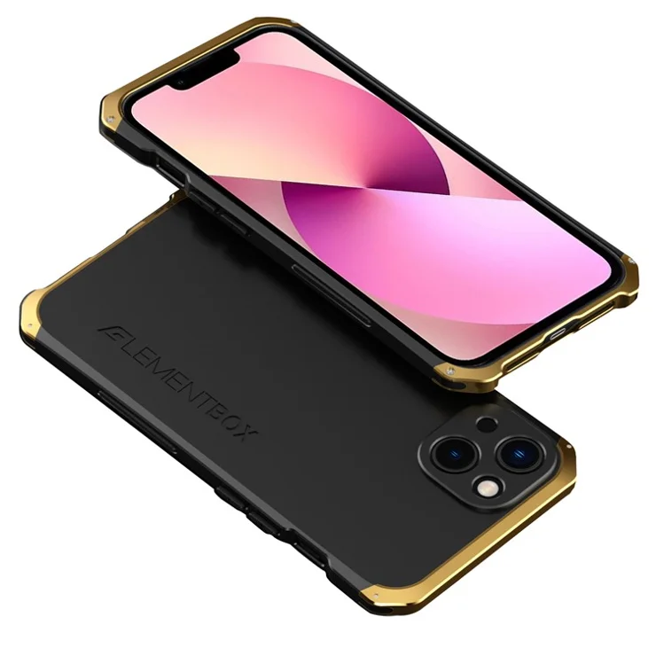 ELEMENT BOX For iPhone 13 mini 5.4 inch 3-Piece Design Hard PC Back Metal Frame Cover Hybrid Phone Case - Black / Gold