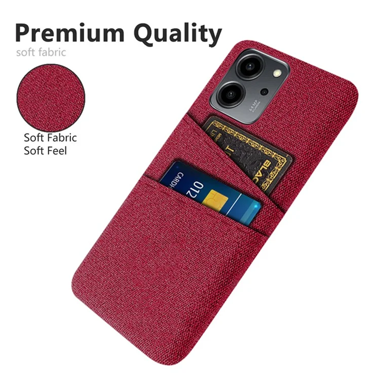 For Honor 80 SE 5G Cloth Texture Phone Case Dual Card Slots Well-protected Hard PC Back Cover - Red