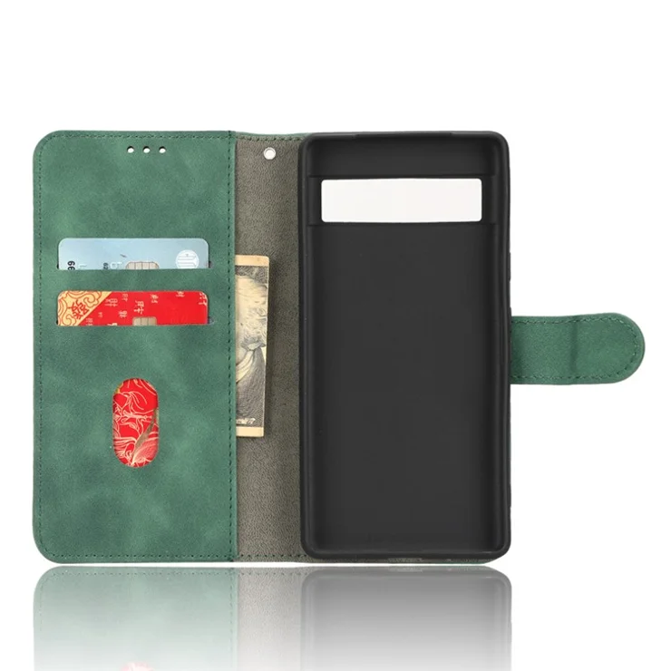 For Google Pixel 7a Skin-Touch Feeling PU Leather Flip Wallet Case Full Protection Anti-Wear Cell Phone Cover Stand - Green