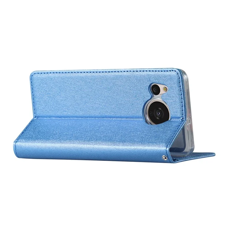For Sharp Aquos Sense 7 Plus Scratch-resistant PU Leather Silk Texture Wallet Phone Case Stand Protector with Wrist Strap - Blue