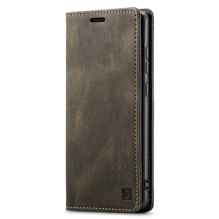 AUTSPACE A01 Series for Samsung Galaxy S23 RFID Blocking Anti-drop Phone Case Retro Texture PU Leather Wallet Stand Matte Flip Phone Cover - Coffee