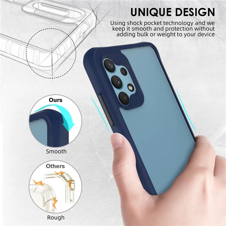 Combat X Mode For Samsung Galaxy A32 4G (EU Version) Drop Protection Transparent Case Hard PC Soft TPU Anti-Scratch Phone Cover - Blue