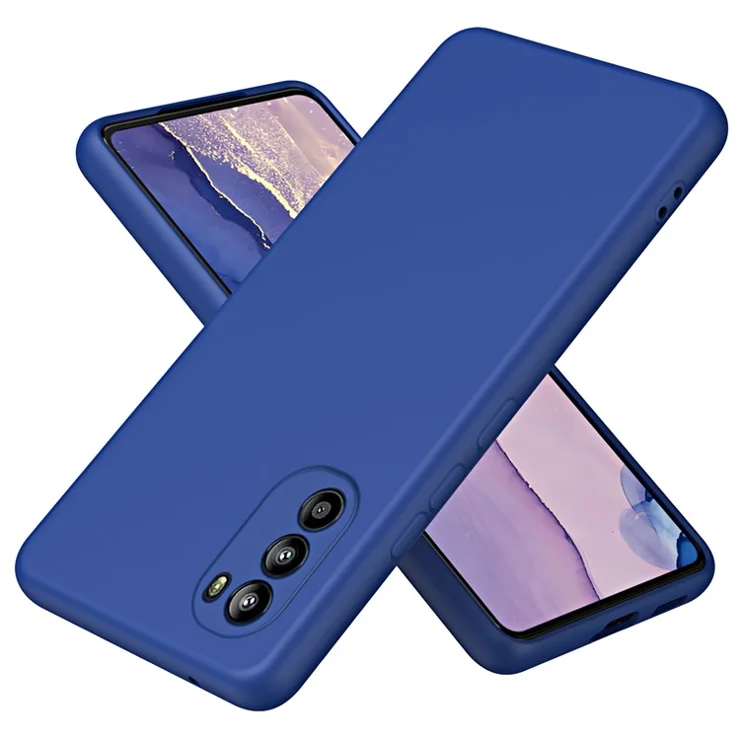 For Motorola Moto G82 5G / G52 4G / Moto G71s 5G Rubberized 2.2mm Thickness Phone Case Fiber Lining Cushion Soft TPU Back Cover - Sapphire