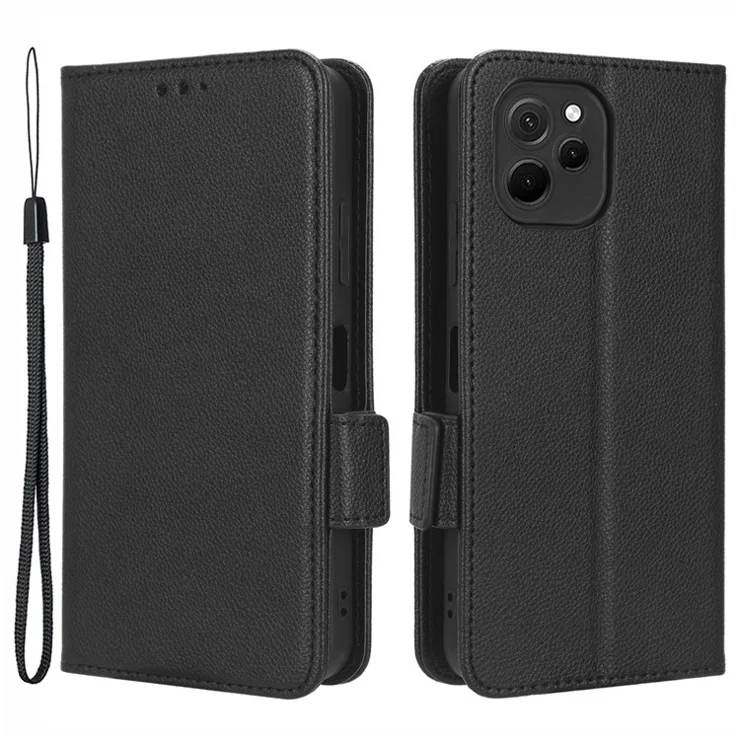 PU Leather Smartphone Case For Huawei nova Y61 4G / Enjoy 50z 4G Dual Magnetic Clasp Litchi Texture Flip Wallet Stand Scratch-resistant Phone Cover - Black