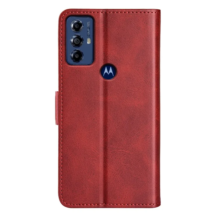 For Motorola Moto G Play (2023) 4G Calf Texture Phone Case PU Leather Dual Magnetic Clasp Foldable Stand Wallet Cell Phone Cover - Red
