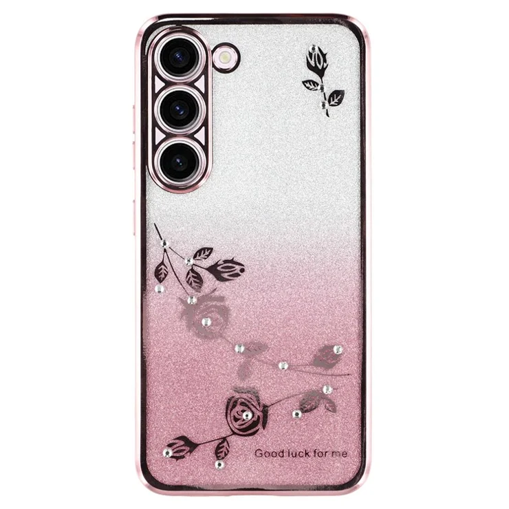 KADEM For Samsung Galaxy S22+ 5G TPU Case with Kickstand Glitter Flower Pattern Rhinestone Decor - Rose Gold