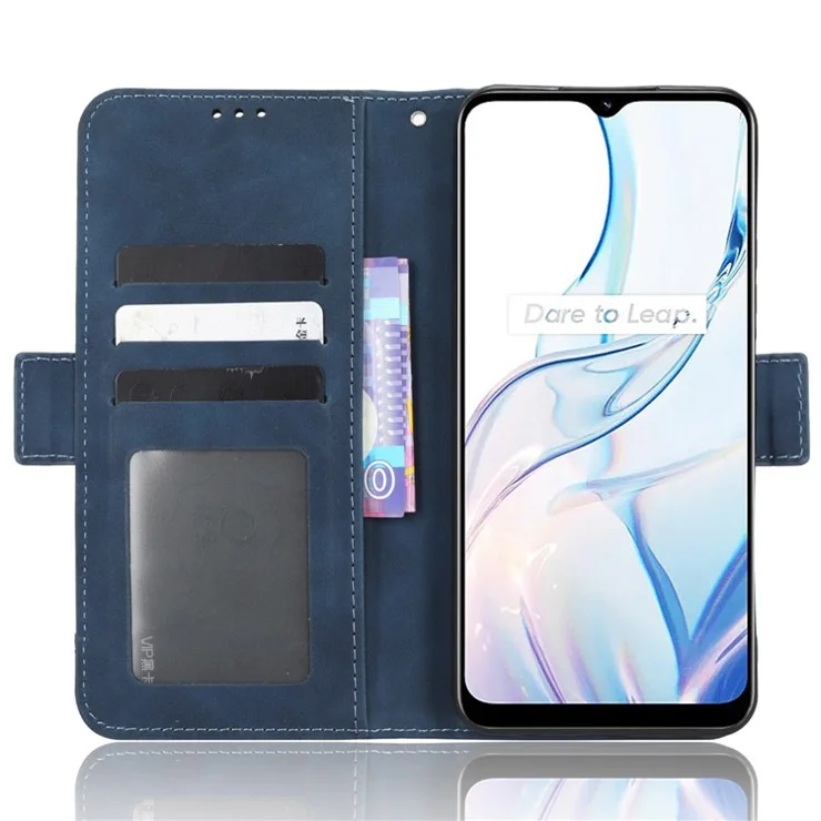 For Realme C30 4G / C30s 4G Fall Protection PU Leather Phone Case Multiple Card Slots Magnetic Flip Phone Cover Wallet Stand - Blue