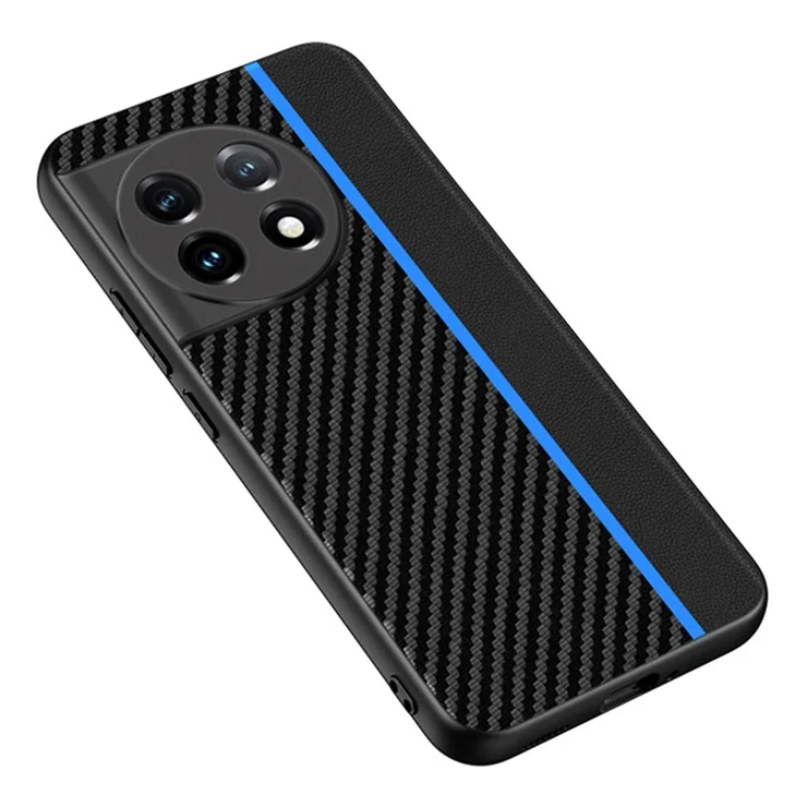 For OnePlus 11 5G PU Leather Coated TPU Case Ultra Slim Carbon Fiber Texture Anti-scratch Phone Cover - Carbon Fiber / Gold