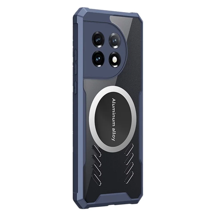 For OnePlus 11 5G Graphene Heat Dissipation Phone Case Cooling Transparent Cover with Car Mount Metal Sheet - Blue