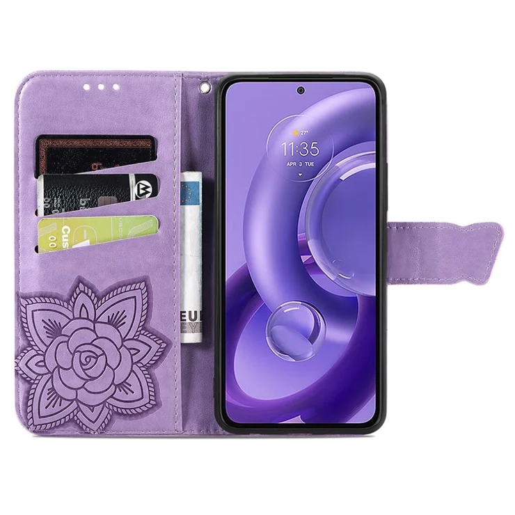 For Motorola Edge 30 Neo 5G / Edge 30 Lite 5G Stand Flip Wallet Magnetic Phone Cover Imprinted Butterfly Pattern PU Leather Phone Case - Light Purple