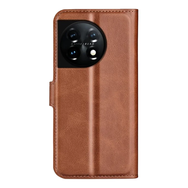 Shockproof Phone Case For OnePlus 11 5G, PU Leather Stand Wallet Calf Texture Square Magnetic Clasp Phone Cover - Light Brown