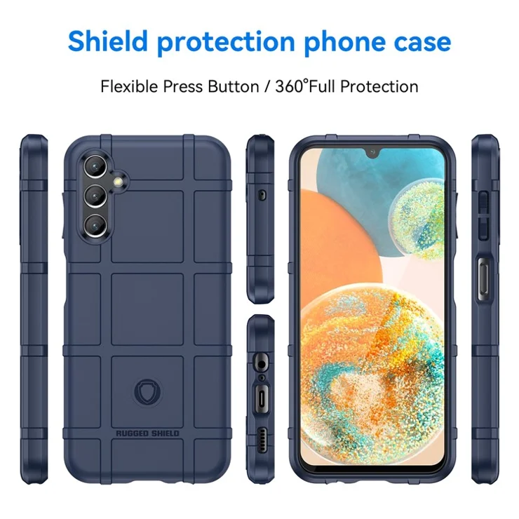 Smartphone Protective Case for Samsung Galaxy A14 4G / 5G, Fall Proof Rugged Square Grid Texture Shockproof Soft TPU Case - Blue