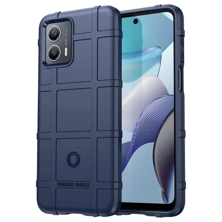 For Motorola Moto G 5G (2023) Rugged Square Grid Texture Phone Cover Shockproof Soft TPU Back Shell Case - Blue
