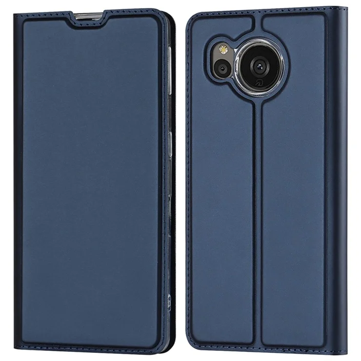 For Sharp Aquos Sense 7 Plus PU Leather Cell Phone Cover Magnetic Anti-drop Phone Case Stand Card Holder - Blue