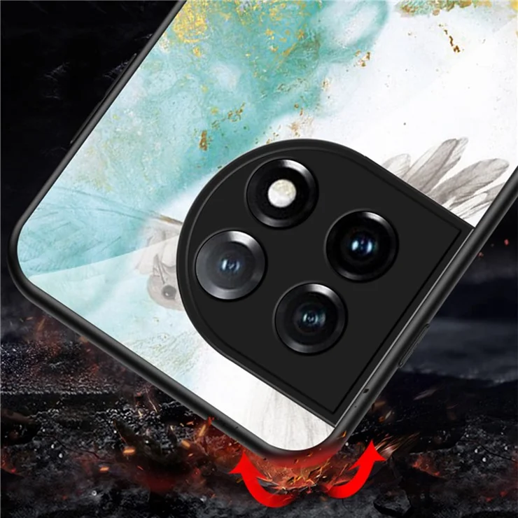 Tempered Glass + PC + TPU Phone Case for OnePlus 11 5G, Marble Pattern Printing Drop-proof Smartphone Cover - White Marble
