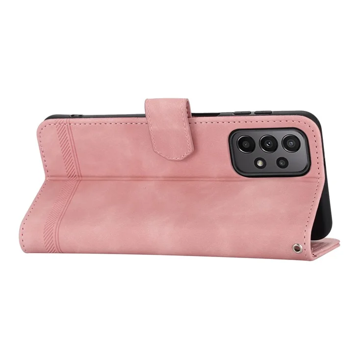 DIERFENG DF-03 Leather Phone Case for Samsung Galaxy A23 5G (Global Version) / A23 4G, Lines Imprinted Wallet Stand Phone Cover - Pink