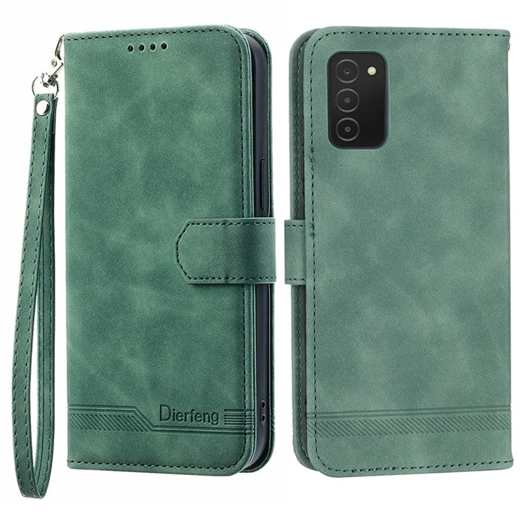DIERFENG DF-03 Phone Case for Samsung Galaxy A03s (166.5 x 75.98 x 9.14mm), Stand Wallet Lines Imprinted Leather Phone Cover - Green