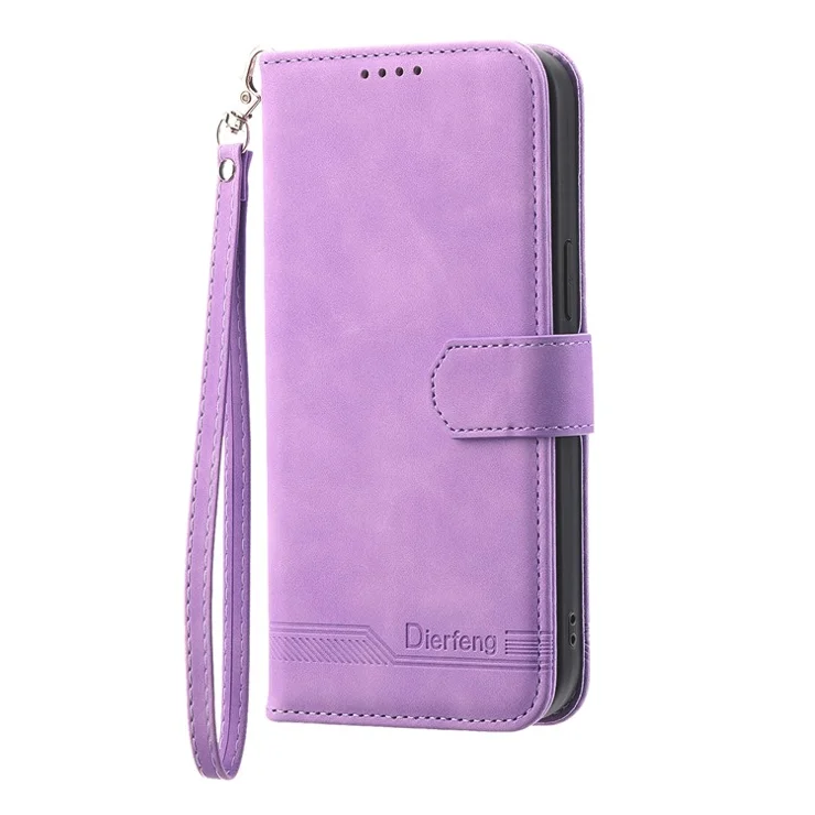 DIERFENG DF-03 Phone Case for Xiaomi 12S Ultra 5G, Wallet Stand PU Leather Shockproof Line Imprinted Cover - Purple