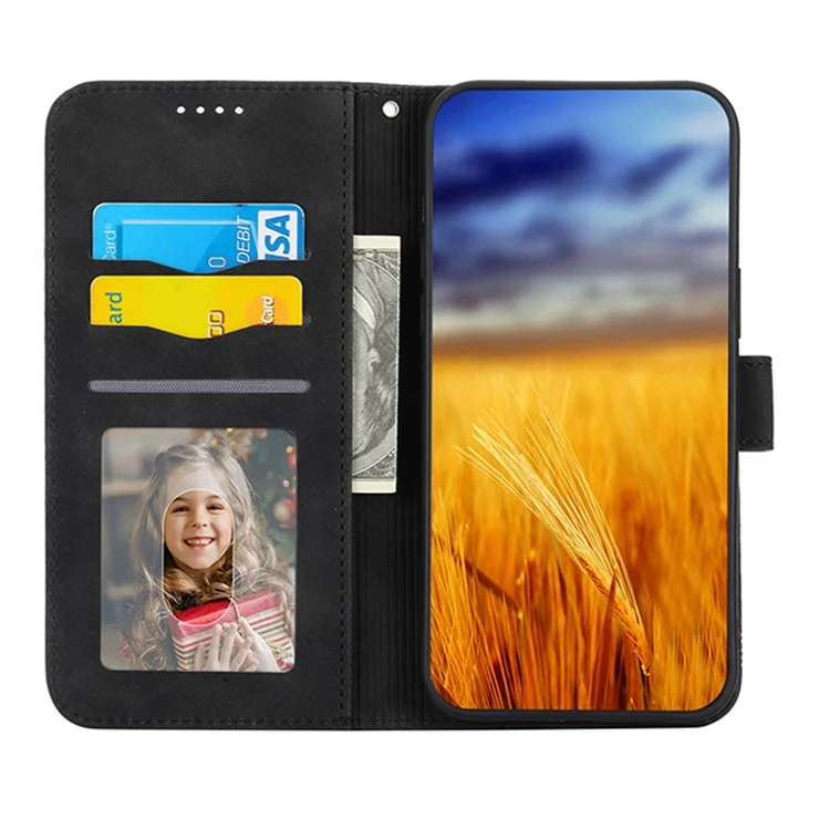 DIERFENG DF-03 For Xiaomi 12 / 12X / 12S 5G PU Leather Stand Protective Phone Case Lines Imprinted Wallet Cover - Black