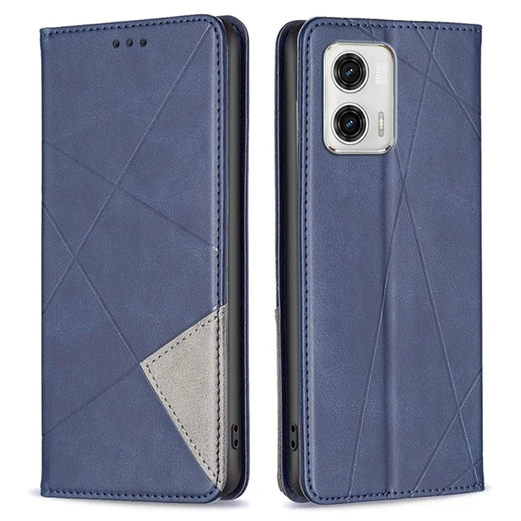 For Motorola Moto G73 5G Leather Case with Card Holder Imprinting Pattern Phone Stand Cover - Blue