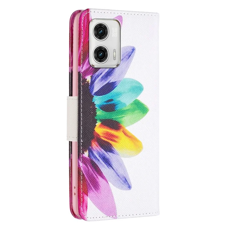 For Motorola Moto G73 5G Phone Case Pattern Printing PU Leather Wallet Stand Cover - Sunflower