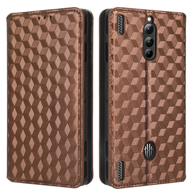 For ZTE nubia Red Magic 8 Pro+ 5G / Red Magic 8 Pro 5G Flip Wallet Phone Case Rhombus Pattern Imprinted Shockproof PU Leather Stand Cover - Brown