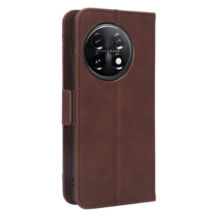 For OnePlus 11 5G PU Leather Shockproof Phone Case Stand Card Holder Magnetic Flip Wallet Cell Phone Cover - Brown