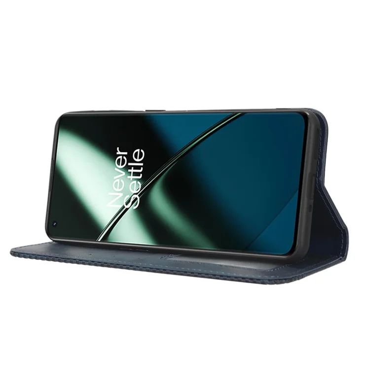 Cell Phone Cover with Stand For OnePlus 11 5G, Magnetic Retro Texture Wallet Drop-proof PU Leather Phone Case - Blue