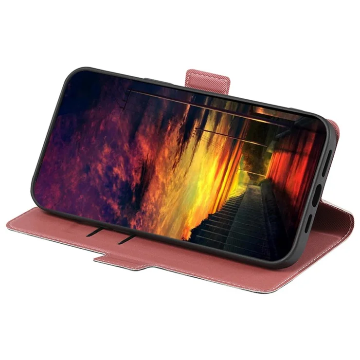 Anti-drop Phone Cover For OnePlus 11 5G, Twill Texture Stand Card Holder Anti-scratch Flip Leather Phone Case - Pink