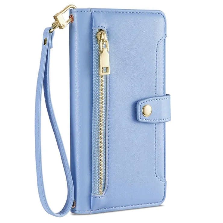 Shockproof Phone Case for OnePlus 11 5G, Zipper Pocket Card Slots Flip Leather Phone Cover with Straps - Blue