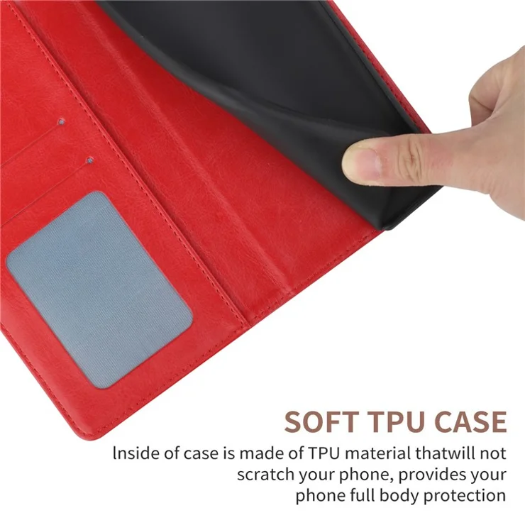 HT01 For Motorola Edge+ (2023) / Edge 40 Pro 5G / Moto X40 5G Wallet Cover Anti-dust Imprinted Y-shaped Line PU Leather Flip Phone Case Foldable Phone Stand Shell - Red