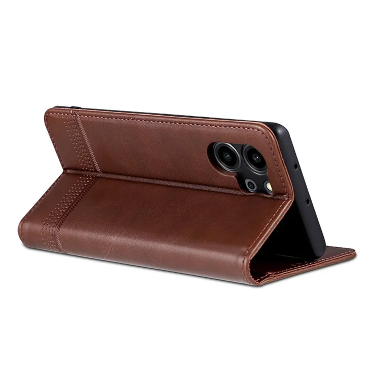 AZNS For Honor 80 SE 5G PU Leather Wallet Phone Case Flip Folio Stand Magnetic Auto-absorbed Protective Cover - Coffee