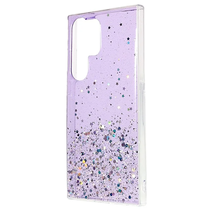 For Samsung Galaxy S23 Ultra Fall-proof Back Cover, Starry Sky Sparkle Epoxy Phone Case Soft TPU Protective Shell - Purple