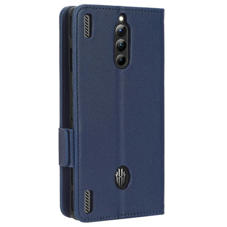 For ZTE nubia Red Magic 8 Pro+ 5G / Red Magic 8 Pro 5G Litchi Texture Leather Phone Case Dual Magnetic Clasp Wallet Stand Phone Shell - Dark Blue
