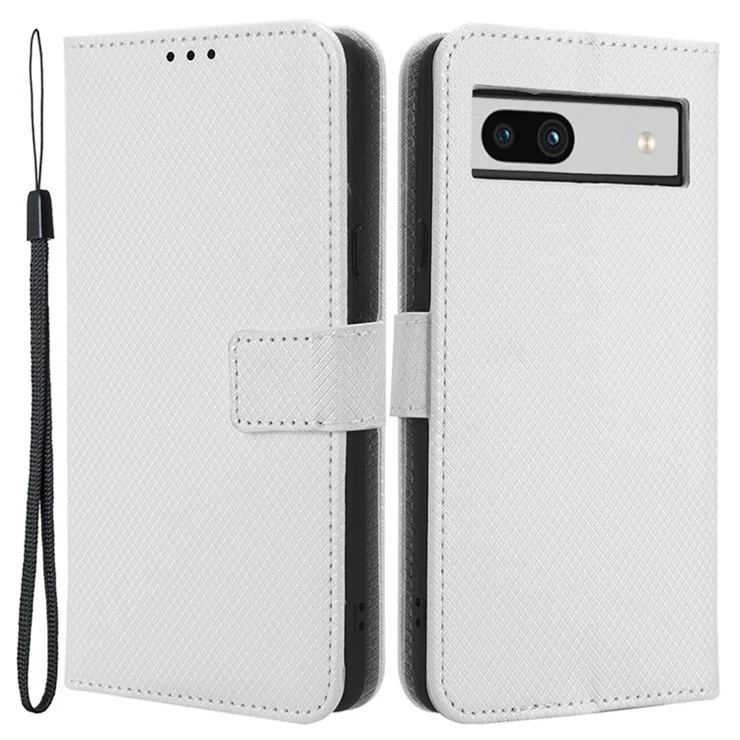 For Google Pixel 7a Mobile Phone Shell Wallet Stand Phone Case Diamond Texture PU Leather Phone Cover - White