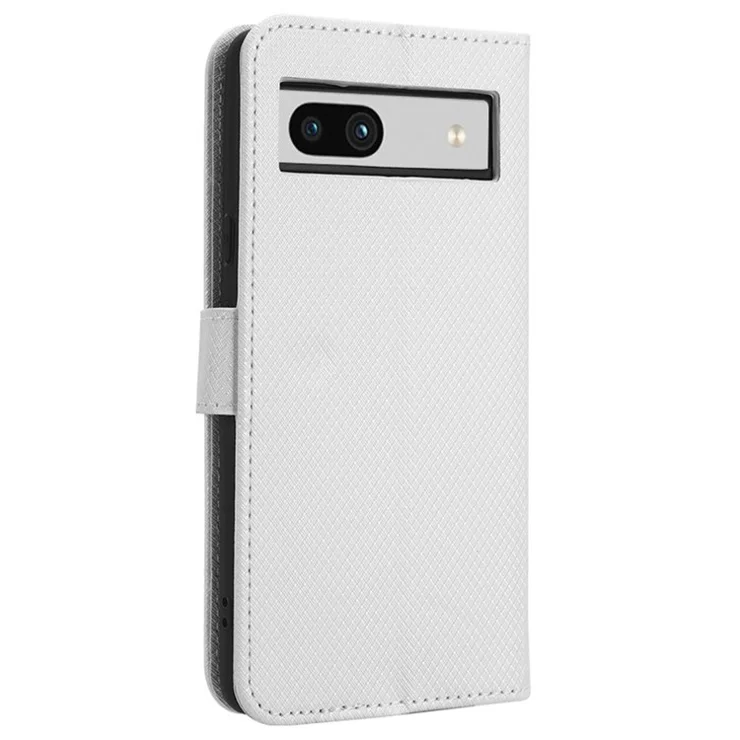 For Google Pixel 7a Mobile Phone Shell Wallet Stand Phone Case Diamond Texture PU Leather Phone Cover - White