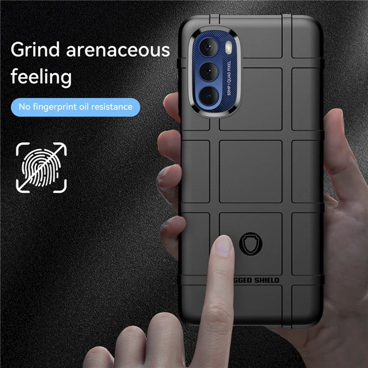 For Motorola Moto G Stylus 5G (2022) Cell Phone Case Rugged Square Grid Texture Shockproof Soft TPU Back Cover - Black