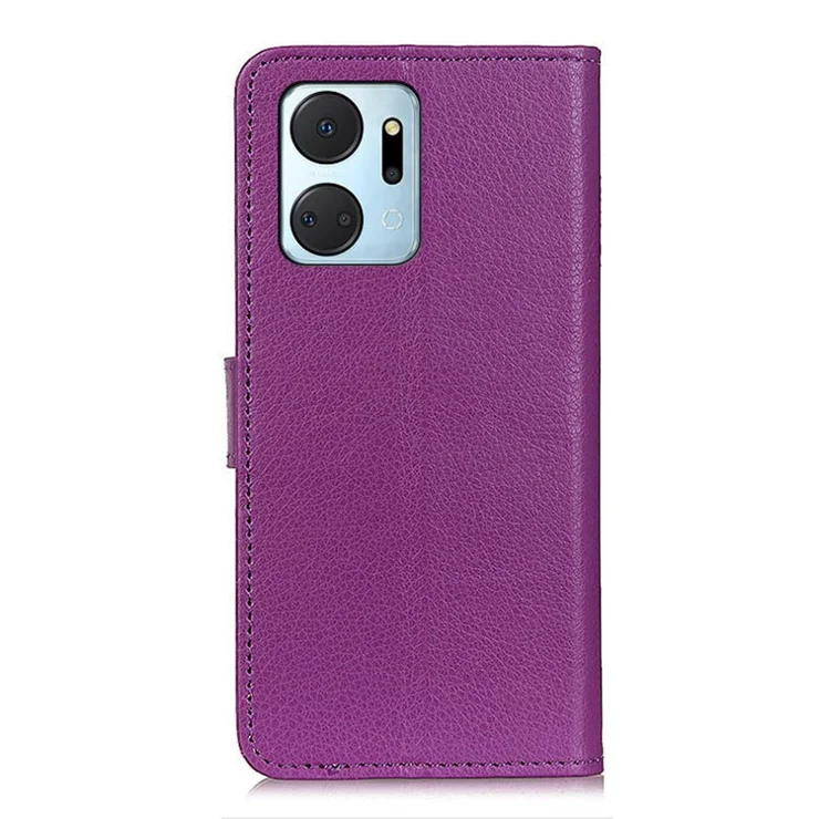 For Honor X7a 5G Drop Protection Phone Case Litchi Texture PU Leather Stand Wallet Anti-scratch Protective Phone Cover - Purple