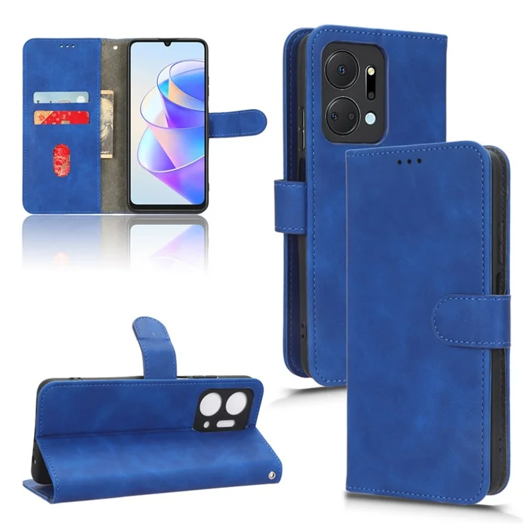 For Honor X7a 5G PU Leather Mobile Phone Case Skin-touch Stand Wallet Anti-drop Flip Phone Cover - Blue