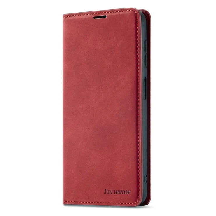 FORWENW for Samsung Galaxy A14 5G / A14 4G Skin-touch Shockproof Phone Cover Stand Fantasy Series Flip Leather Wallet Case - Red