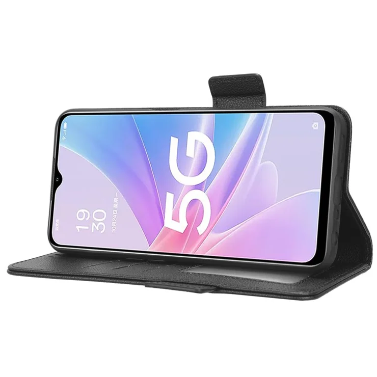 For Oppo A58 5G / A58x 5G / A78 5G Phone Wallet Case Litchi Texture Stand PU Leather Phone Cover - Black