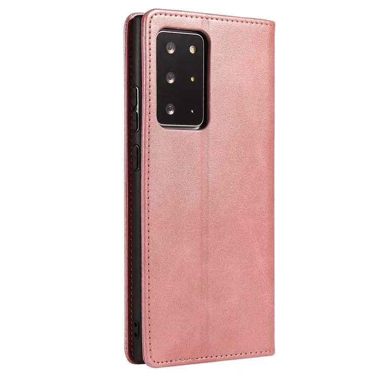 For Samsung Galaxy Note20 Ultra / Note20 Ultra 5G Phone Case PU Leather Business Wallet Stand Phone Cover - Rose Gold