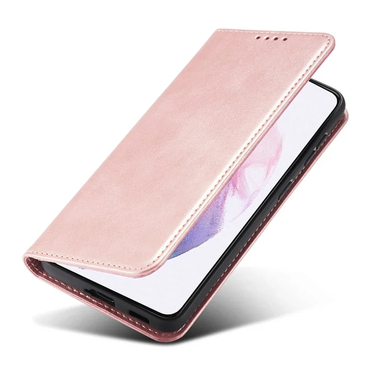 Leather Phone Case For Samsung Galaxy S21 4G / 5G , Wallet Magnetic Stand Calf Texture Anti-scratch Phone Cover - Rose Gold