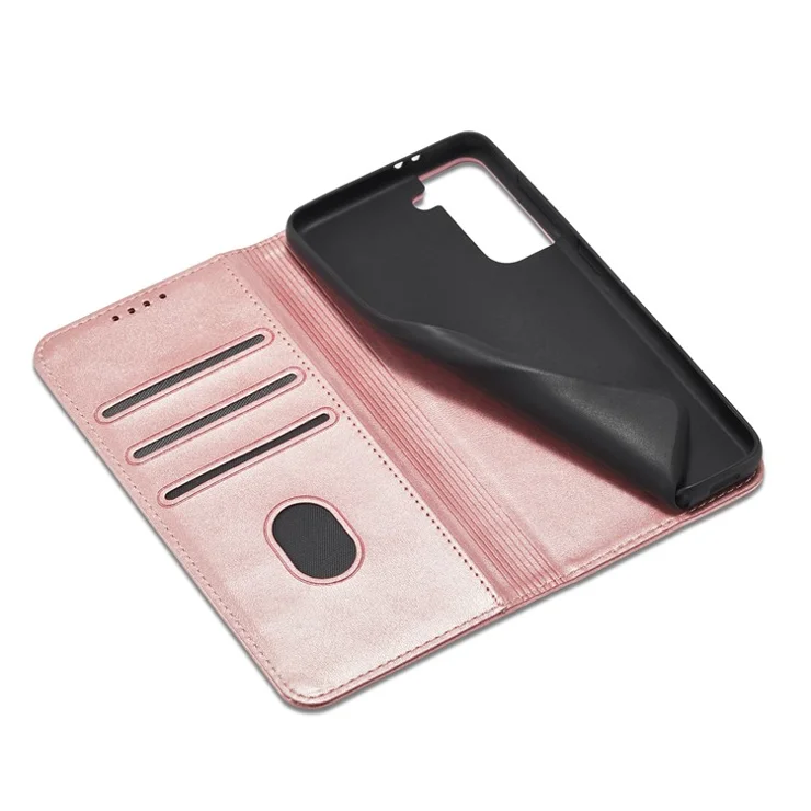Leather Phone Case For Samsung Galaxy S21 4G / 5G , Wallet Magnetic Stand Calf Texture Anti-scratch Phone Cover - Rose Gold