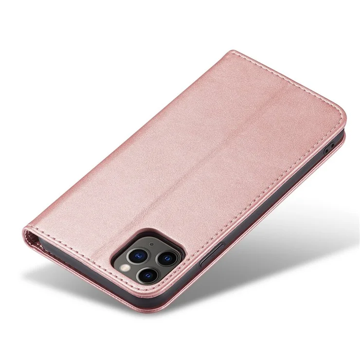 For iPhone 11 Pro 5.8 inch Phone Stand Case Business Style Calf Texture Wallet Magnetic Leather Phone Cover - Rose Gold