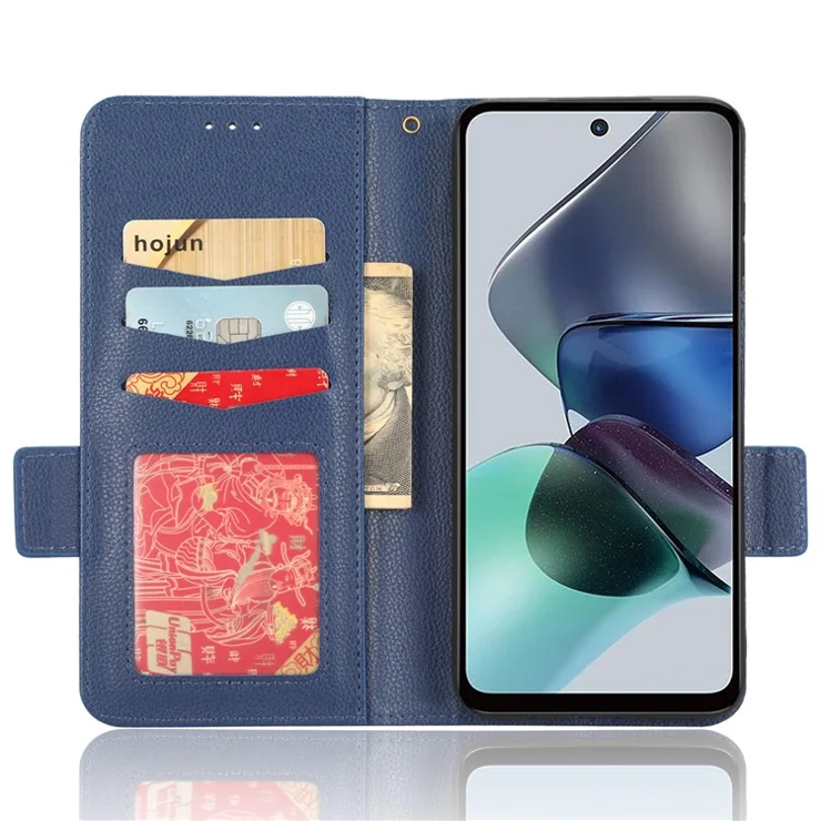 For Motorola Moto G13 4G / G23 4G Mobile Phone Cover Wallet Stand Litchi Texture PU Leather Dual Magnetic Clasp Phone Case - Dark Blue