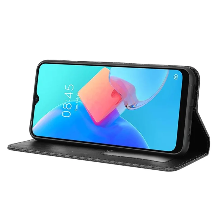 For TECNO Spark 8C 4G / Spark Go 2022 KG5 Leather Stand Mobile Phone Case Retro Texture Wallet Phone Cover - Black