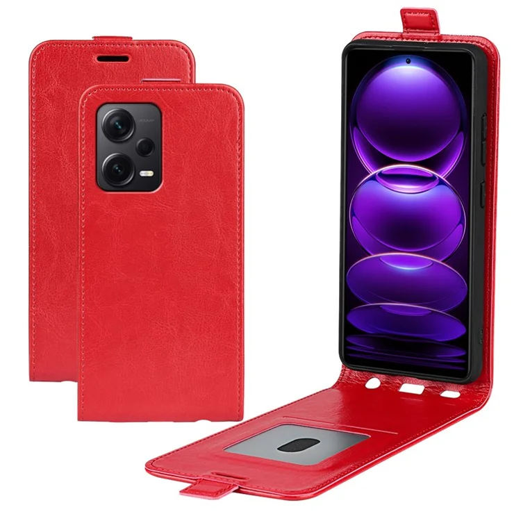 Vertical Flip Leather Cover for Xiaomi Redmi Note 12 Pro+ 5G , Crazy Horse Texture Case with Card Slot - Red